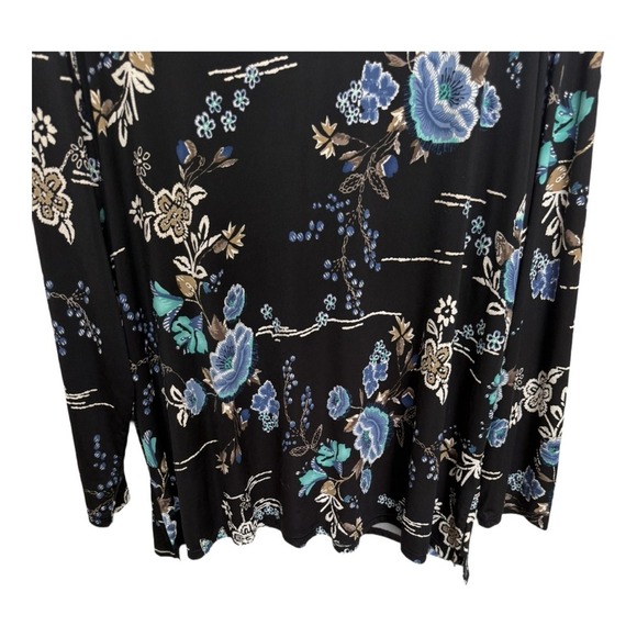 Souther Lady Black Texture Floral Long Sleeve Blouse Keyhole Cutout Plus Size 1X - Picture 3 of 6
